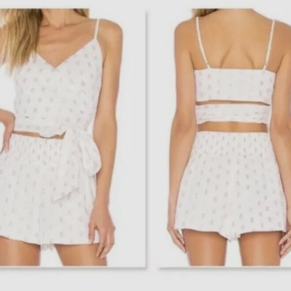 Lovers + Friends White and Rose Gold SZ Large Polka Dot Shorts